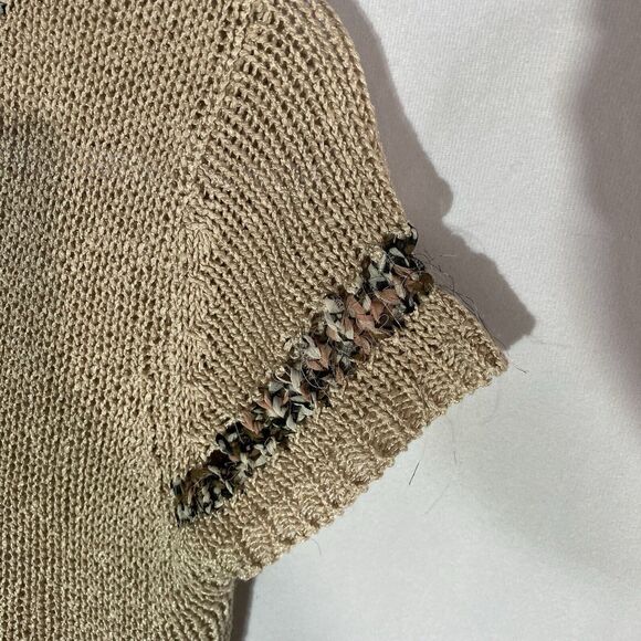 VALENTINE tan brown beaded cap sleeve acrylic nylon sweater top S - Picture 3 of 8